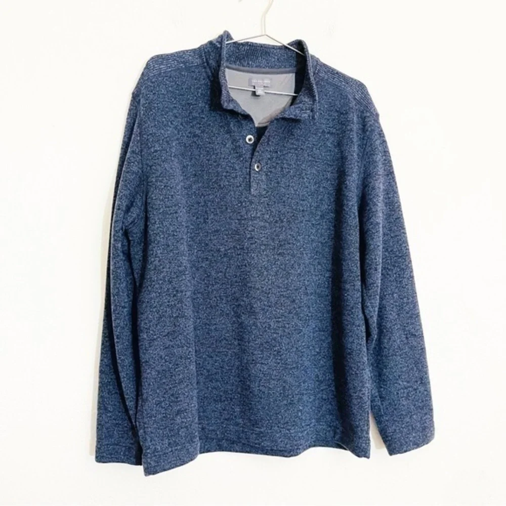 Van Heusen Flex Henley Fleece Lined Long Sleeve Sweater Size XL Blue/Black